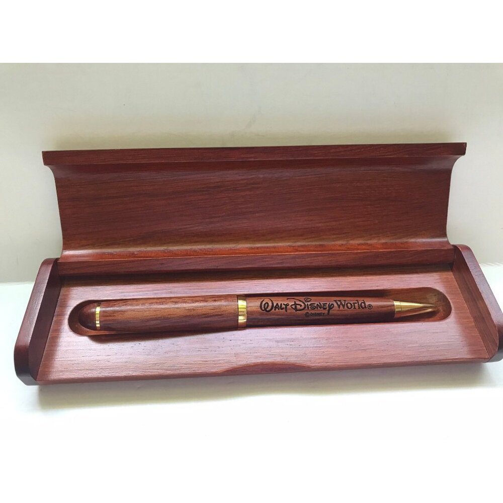 Vintage Walt Disney World Rosewood Roller Pen In Original Rosewood Box Black Ink